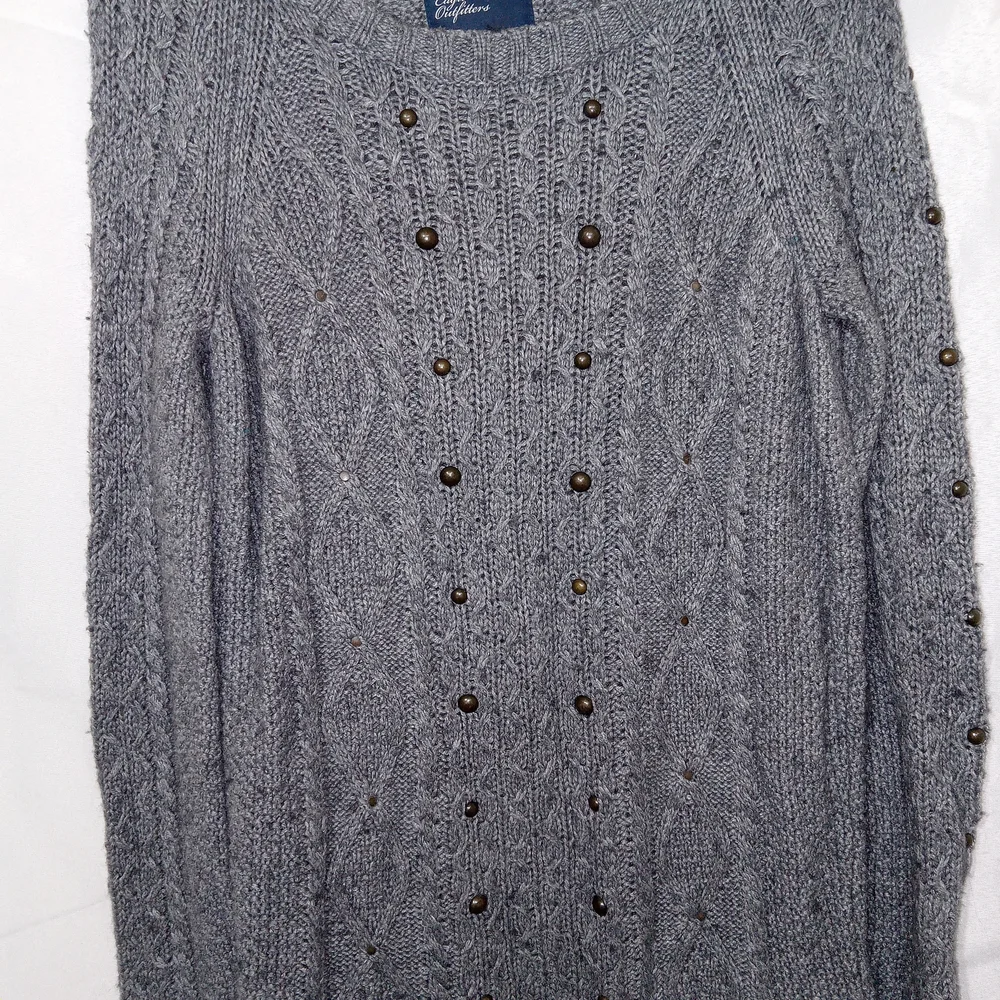 Y2K Fitted American Eagle Gray Wool Cable Knit Sweater Dress Size M